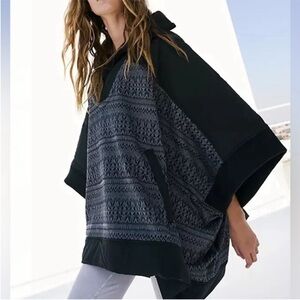 Free People Black and Gray Patterned Poncho